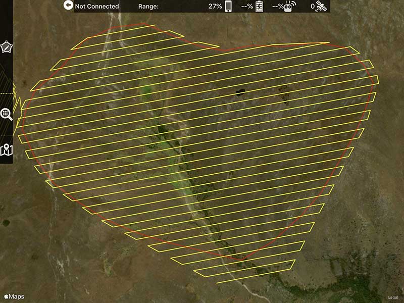 Screenshot of flight control software, Map Pilot used to plan and control the drone flights