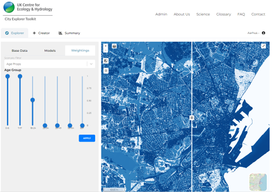 Screenshot of UKCEH's City Explorer Toolkit cooling benefits