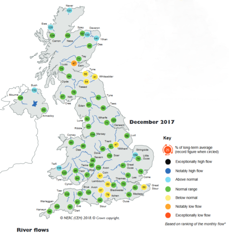 December 2017 river flows in the UK Map showing December 2017 river flows in the UK