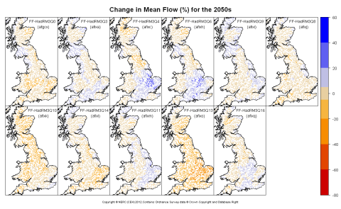 Changes in mean annual flow for the 2050s obtained from CERF driven by Future Flows Climate changes Changes in mean annual flow for the 2050s obtained from CERF driven by Future Flows Climate changes