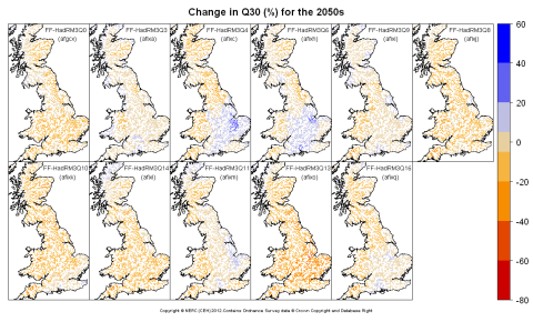 Changes in Q30 for the 2050s obtained from CERF driven by Future Flows Climate changes Changes in Q30 for the 2050s obtained from CERF driven by Future Flows Climate changes