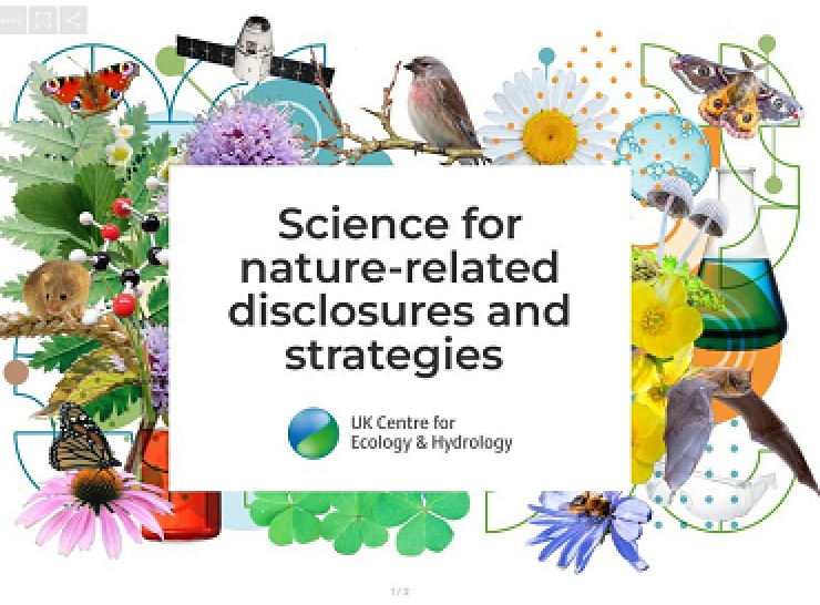 Cover of UKCEH science for nature-related disclosures brochure