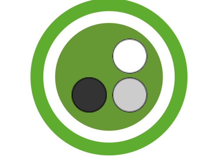 Green circle with three white, grey and black coloured circles inside