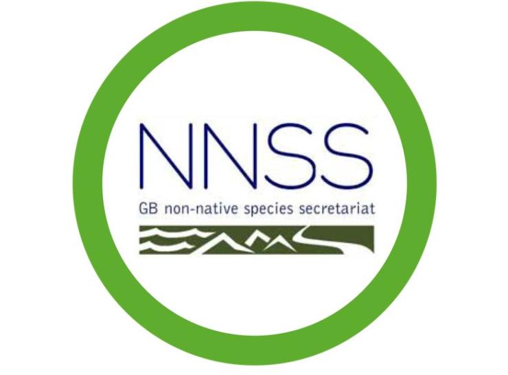 Green circle with NNSS GB non-native species secretariat written inside