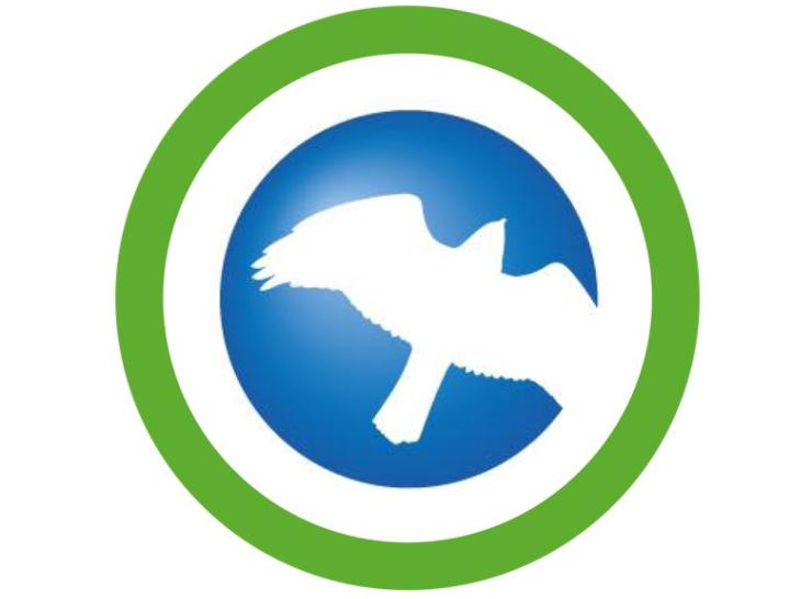 Green circle with white bird in blue circle
